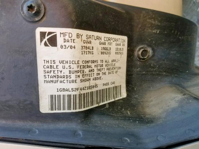 1G8AL52F44Z185045 - 2004 SATURN ION LEVEL SILVER photo 10
