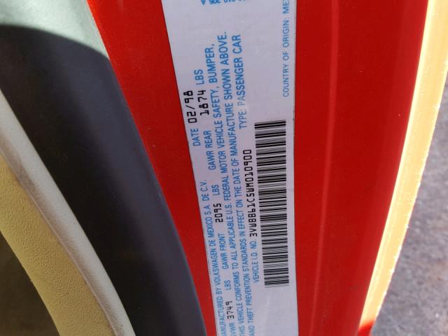 3VWBB61C5WM010900 - 1998 VOLKSWAGEN NEW BEETLE 红色 照片 10