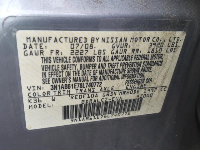 3N1AB61E78L740772 - 2008 NISSAN SENTRA 2.0 SILVER photo 10