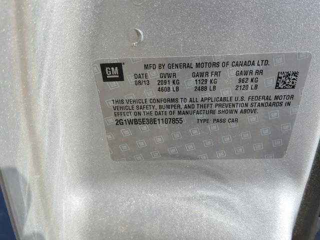 2G1WB5E38E1107855 - 2014 CHEVROLET IMPALA LIM SILVER photo 10