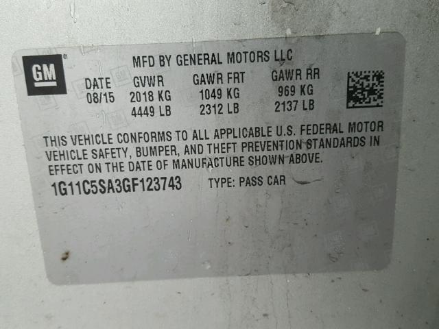 1G11C5SA3GF123743 - 2016 CHEVROLET MALIBU LIM 银色 照片 10