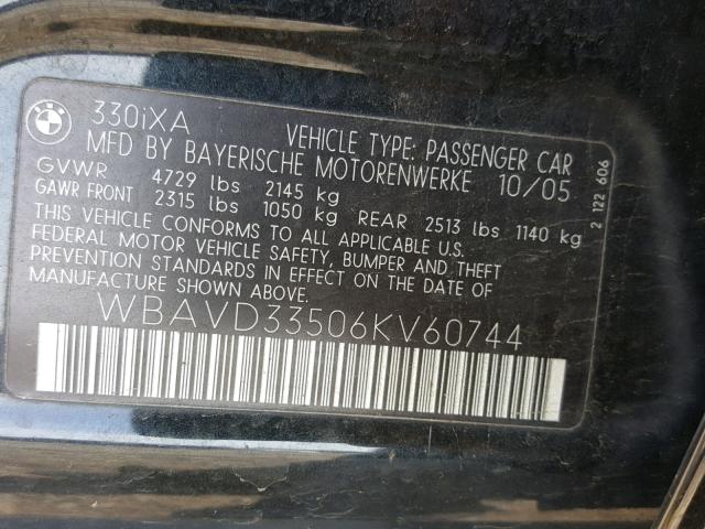 WBAVD33506KV60744 - 2006 BMW 330 XI BLACK photo 10