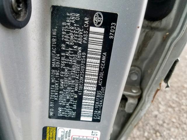 4T1BE32K25U970549 - 2005 TOYOTA CAMRY LE SILVER photo 10