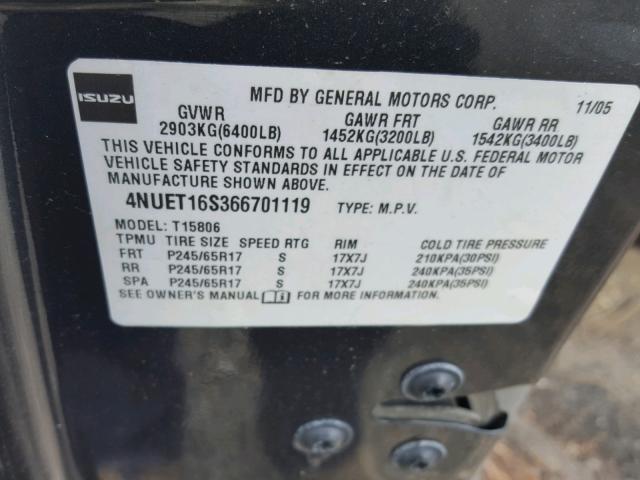 4NUET16S366701119 - 2006 ISUZU ASCENDER S 蓝色 照片 10