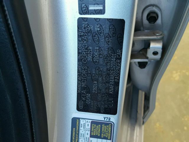 KNAFX4A82E5210401 - 2014 KIA FORTE EX SILVER photo 10