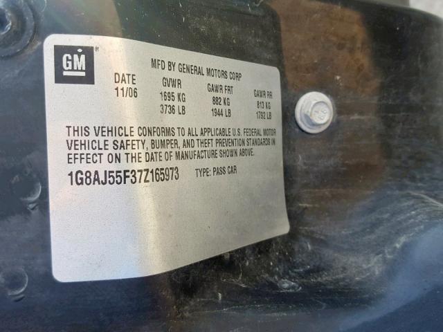 1G8AJ55F37Z165973 - 2007 SATURN ION LEVEL SILVER photo 10