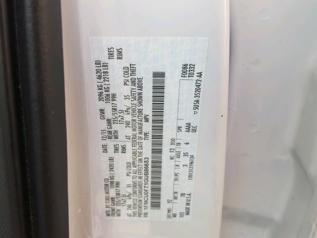 1FMCU0F71GUB86653 - 2016 FORD ESCAPE S WHITE photo 10