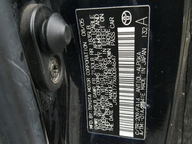 JTKDE177X60084647 - 2006 TOYOTA SCION TC 黑色 照片 10