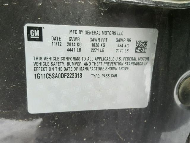 1G11C5SA0DF223018 - 2013 CHEVROLET MALIBU 1LT 石墨色 照片 10