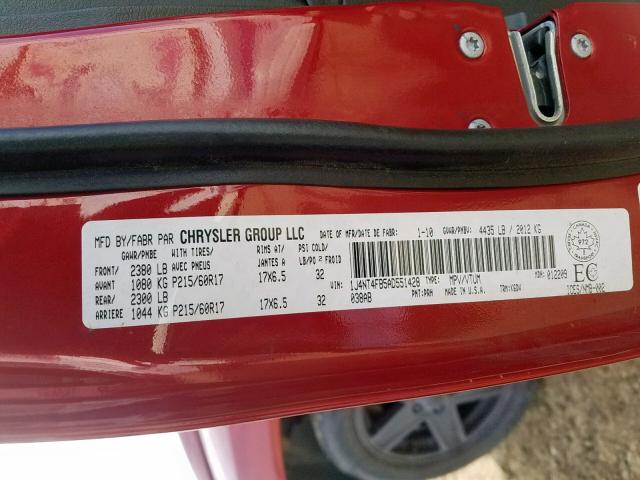 1J4NT4FB5AD551428 - 2010 JEEP COMPASS SP RED photo 10