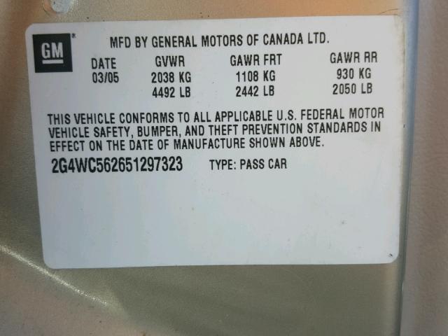 2G4WC562651297323 - 2005 BUICK LACROSSE C GOLD photo 10