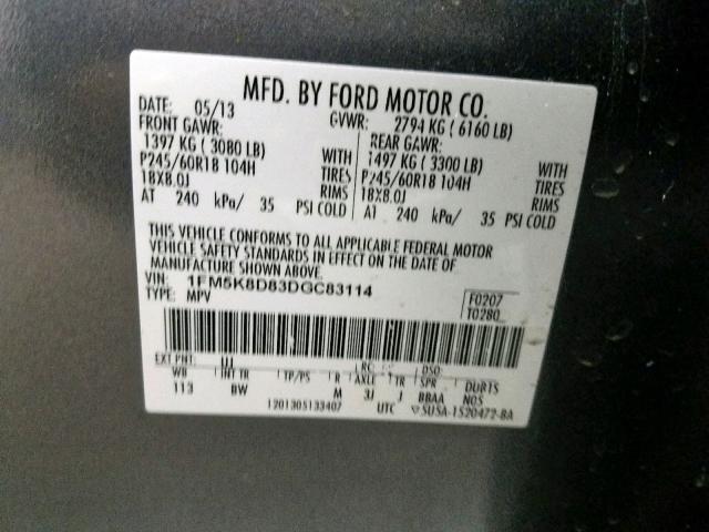 1FM5K8D83DGC83114 - 2013 FORD EXPLORER X CHARCOAL photo 10