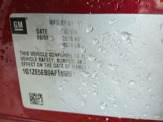 1G1ZE5EB9AF135887 - 2010 CHEVROLET MALIBU LTZ მუქწითელი ფოტო 10