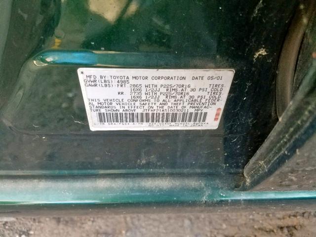 JTEHF21A510030211 - 2001 TOYOTA HIGHLANDER GREEN photo 10