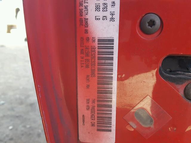 1B3ES26C93D138065 - 2003 DODGE NEON SE RED photo 10