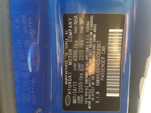 KMHHU6KH6BU064967 - 2011 HYUNDAI GENESIS CO BLUE photo 10