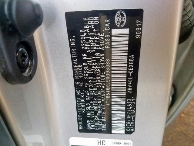 4T1BB46K99U096988 - 2009 TOYOTA CAMRY HYBR SILVER photo 10