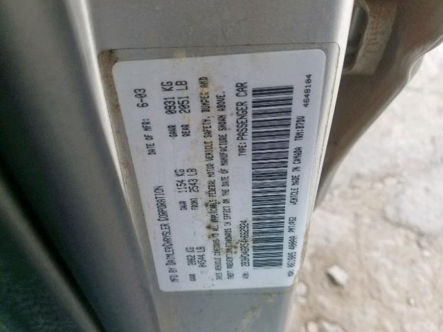 2B3HD46R54H662924 - 2004 DODGE INTREPID S 银色 照片 10