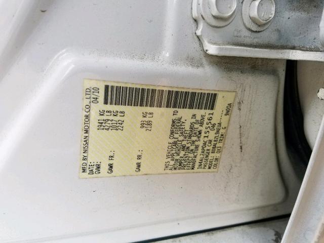 1N4AL2AP0AC155561 - 2010 NISSAN ALTIMA BAS WHITE photo 10