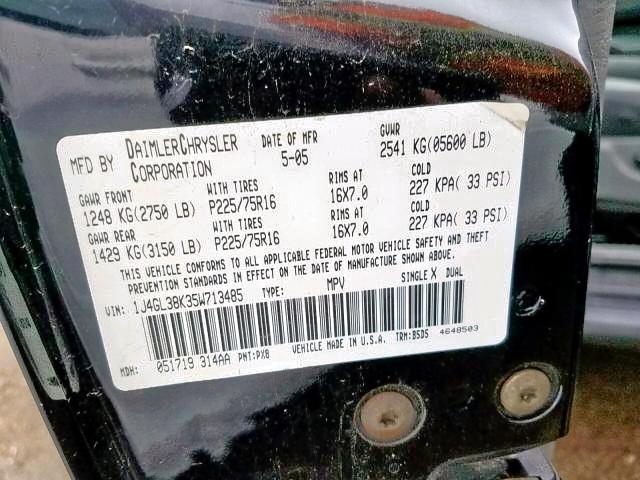 1J4GL38K35W713485 - 2005 JEEP LIBERTY RE BLACK photo 10