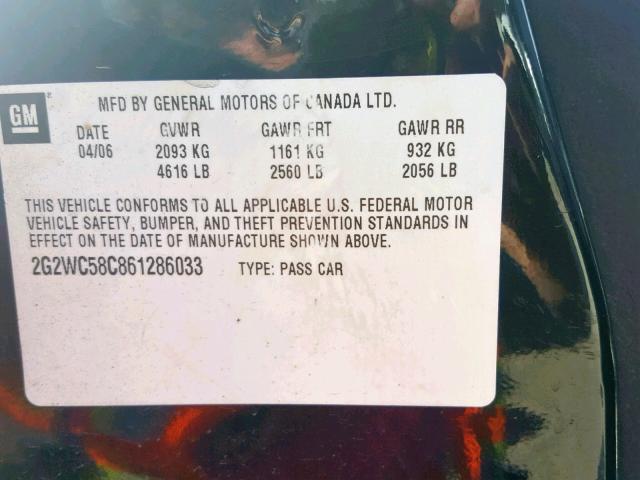 2G2WC58C861286033 - 2006 PONTIAC GRAND PRIX BLACK photo 10