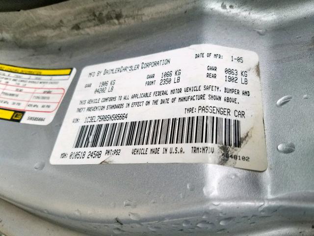 1C3EL75R85N585664 - 2005 CHRYSLER SEBRING GT SILVER photo 10