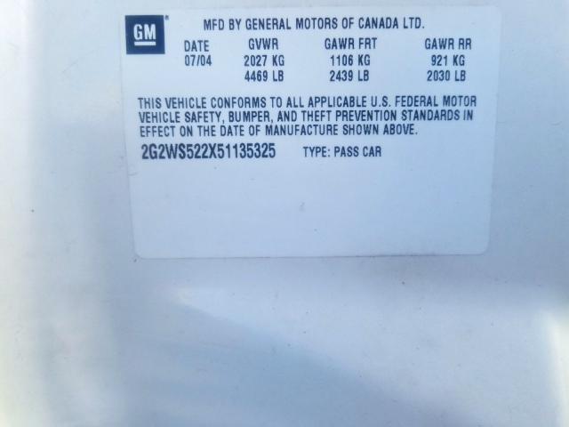 2G2WS522X51135325 - 2005 PONTIAC GRAND PRIX WHITE photo 10