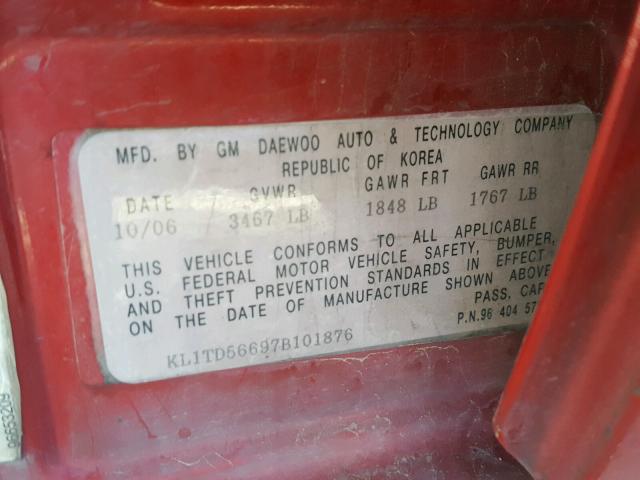 KL1TD56697B101876 - 2007 CHEVROLET AVEO BASE Qırmızı foto 10