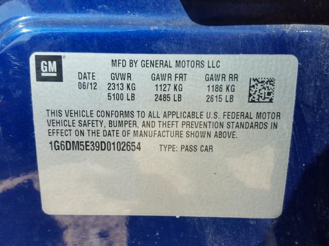 1G6DM5E39D0102654 - 2013 CADILLAC CTS PERFOR BLUE photo 10