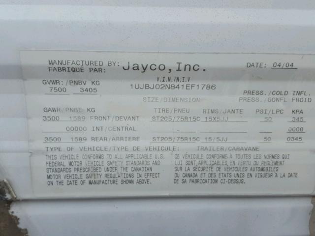 1UJBJ02N841EF1786 - 2004 JAYCO JAYFLIGHT  WHITE photo 10