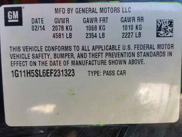 1G11H5SL6EF231323 - 2014 CHEVROLET MALIBU LTZ გრაფიტი ფოტო 10