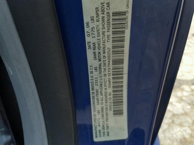 3VWRF31Y97M400252 - 2007 VOLKSWAGEN NEW BEETLE 蓝色 照片 10