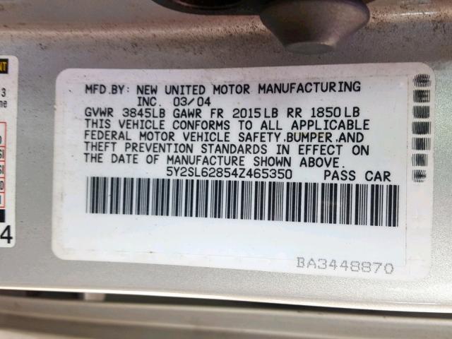 5Y2SL62854Z465350 - 2004 PONTIAC VIBE SILVER photo 10