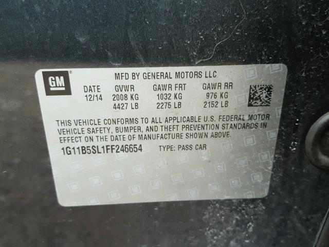 1G11B5SL1FF246654 - 2015 CHEVROLET MALIBU LS ნაცრისფერი ფოტო 10
