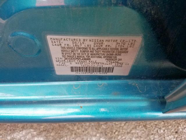 3N1CE2CP5FL436005 - 2015 NISSAN VERSA NOTE TURQUOISE photo 10