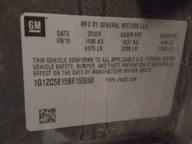 1G1ZC5E15BF155066 - 2011 CHEVROLET MALIBU 1LT GRAY photo 10