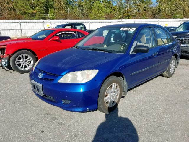 2HGES163X5H567148 - 2005 HONDA CIVIC DX V BLUE photo 2