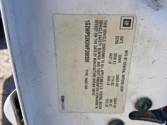 1G2WP52K9WF288399 - 1998 PONTIAC GRAND PRIX Սպիտակ լուսանկար 10