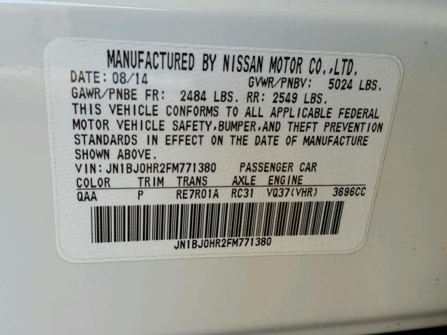 JN1BJ0HR2FM771380 - 2015 INFINITI QX50 WHITE photo 10