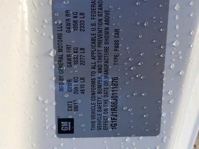 1G1FJ1R66J0111876 - 2018 CHEVROLET CAMARO ZL1 白色 照片 10