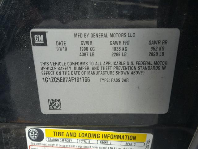 1G1ZC5E07AF191766 - 2010 CHEVROLET MALIBU 1LT BLACK photo 10