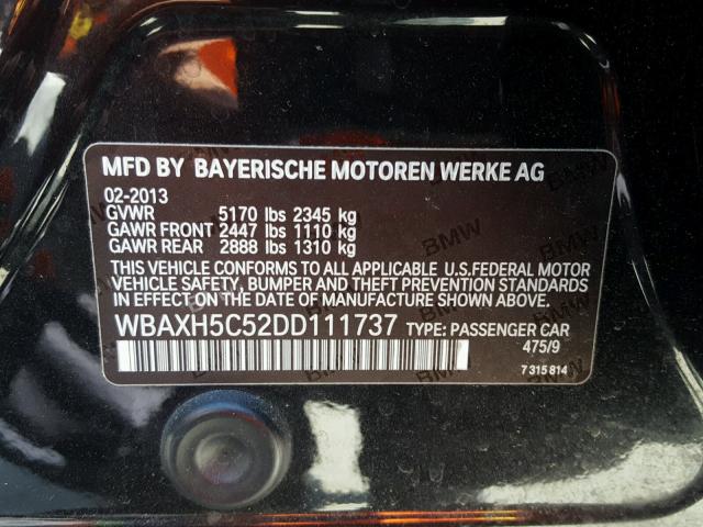 WBAXH5C52DD111737 - 2013 BMW 528 XI BLACK photo 10