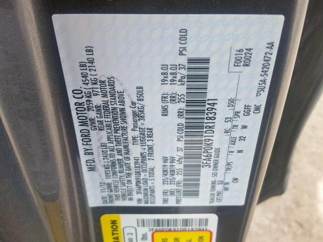 3FA6P0K91DR183941 - 2013 FORD FUSION TIT GRAY photo 10