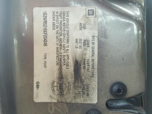 1G2WR5216XF234349 - 1999 PONTIAC GRAND PRIX GOLD photo 10
