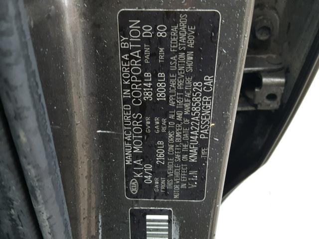 KNAFU4A22A5858528 - 2010 KIA FORTE EX GRAY photo 10