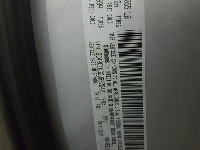 2C4RC1GG2JR272421 - 2018 CHRYSLER PACIFICA L GRAY photo 10