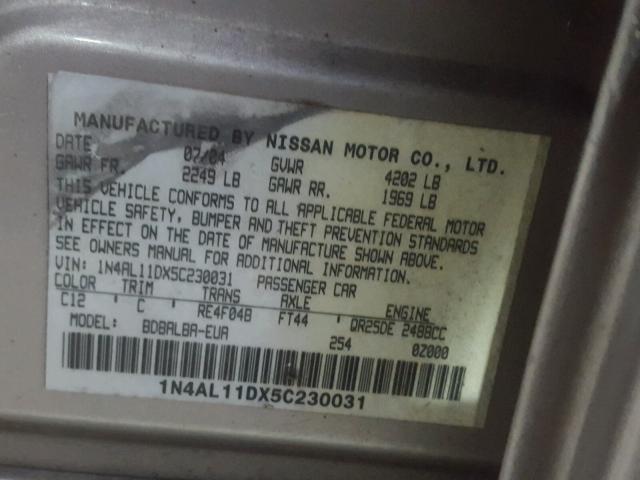 1N4AL11DX5C230031 - 2005 NISSAN ALTIMA S BEIGE photo 10