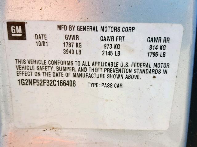 1G2NF52F32C166408 - 2002 PONTIAC GRAND AM S SILVER photo 10