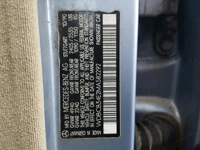 WDBCB34E2MA582292 - 1991 MERCEDES-BENZ 350 SD BLUE photo 10