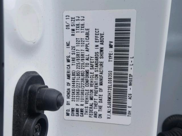 5J6RM3H72EL006350 - 2014 HONDA CR-V EXL WHITE photo 10